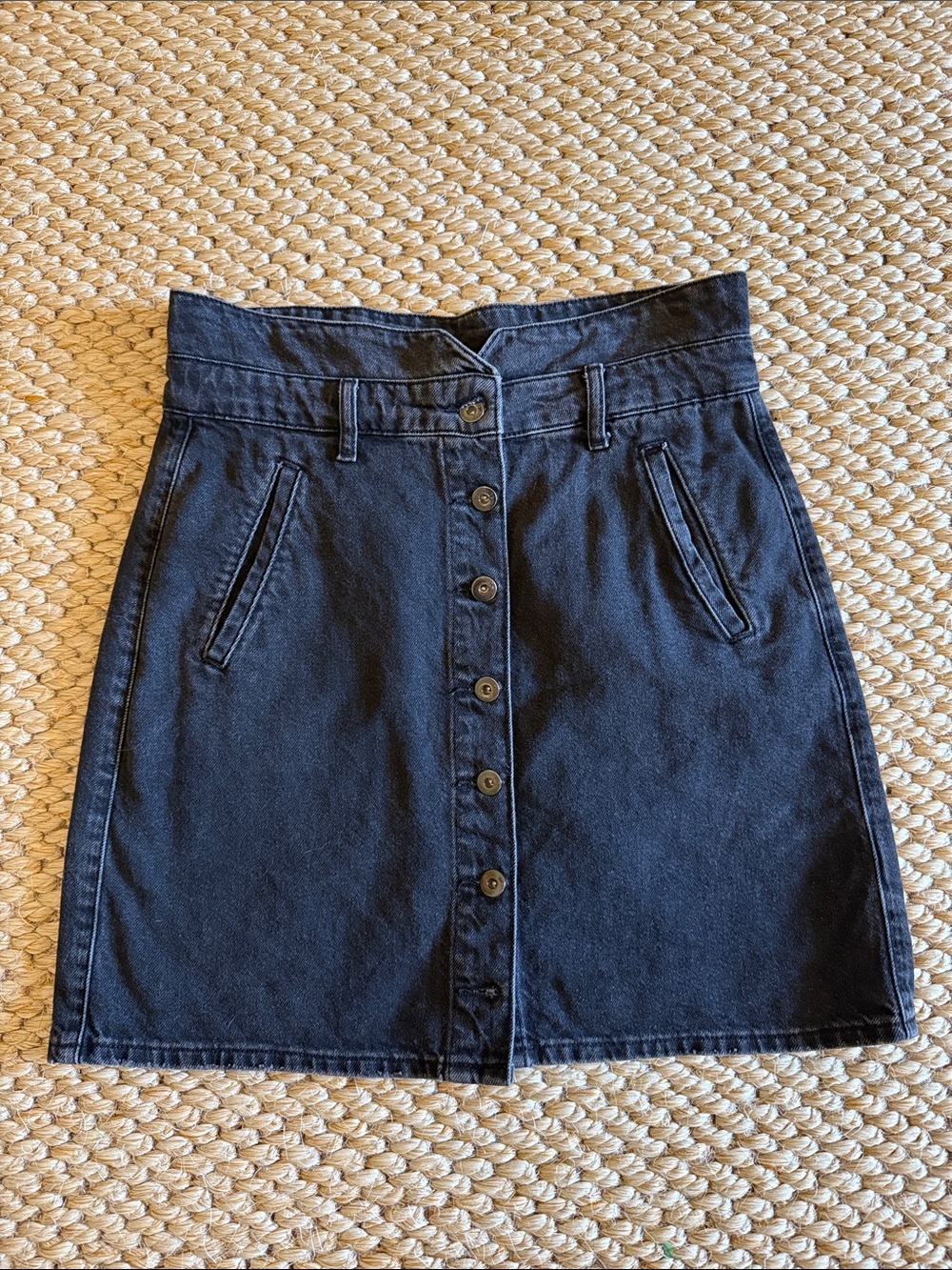 Pilcro and the Letterpress Button-Front Black Denim Skirt
